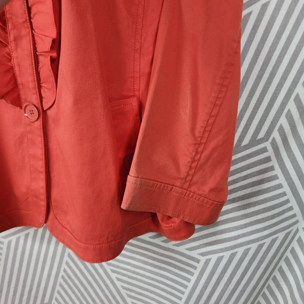 NEW Talbots Ruffle Front Jacket 12 career business Pink 3/4 Sleeve Red Orange - Picture 6 of 9